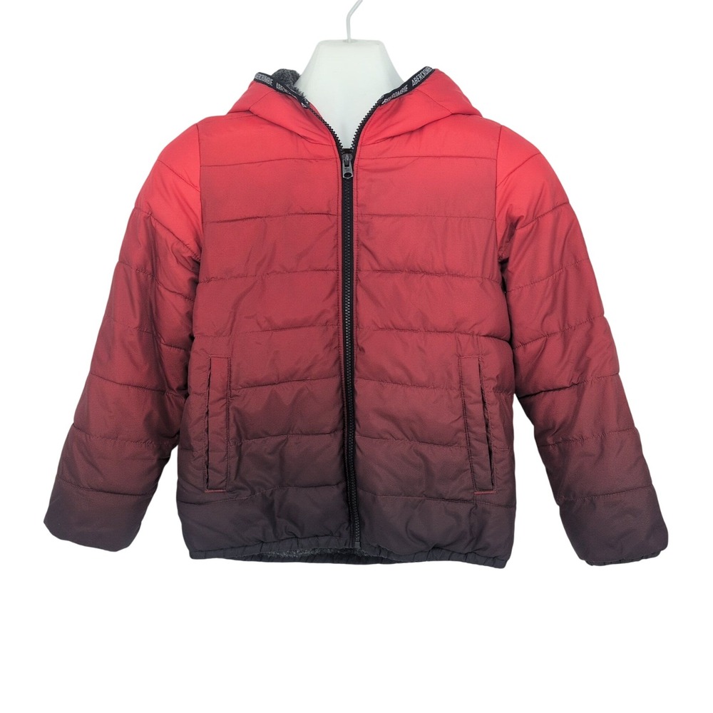 Abercrombie Kids 9/10 Red Ombre Puffer Hooded Jacket Faux Lined Full Zip Outdoor